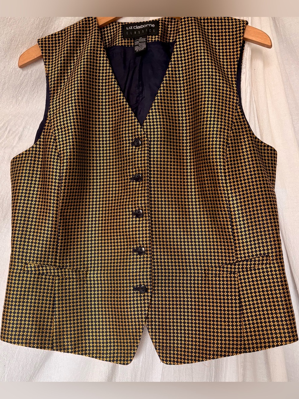 VTG 80’s Liz Claiborne Gold and Black Houndstooth Vest